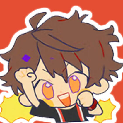 Korean Enstars chibi sticker of Chiaki Morisawa with a white outline and a red orange background behind him.